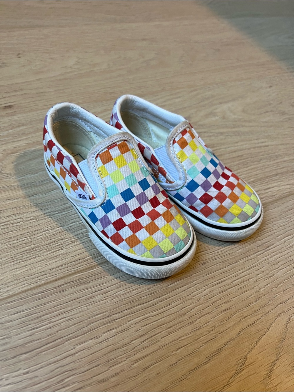 Vans Kids Slip-On Rainbow Checkerboard Canvas Sneakers
